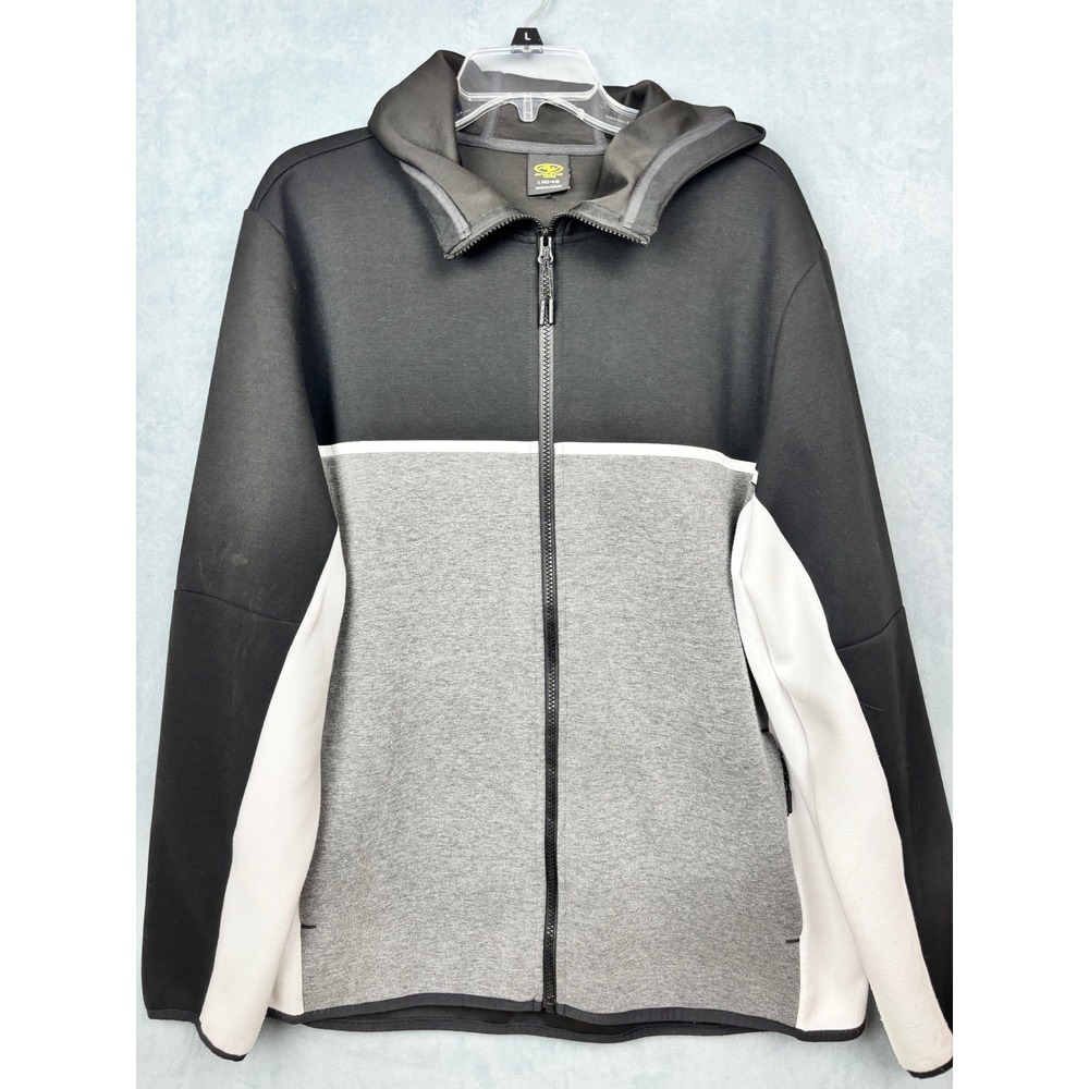 Athletic Works Mens Full Zip Tech Fleece Hoodie Black Grey Large 42-44